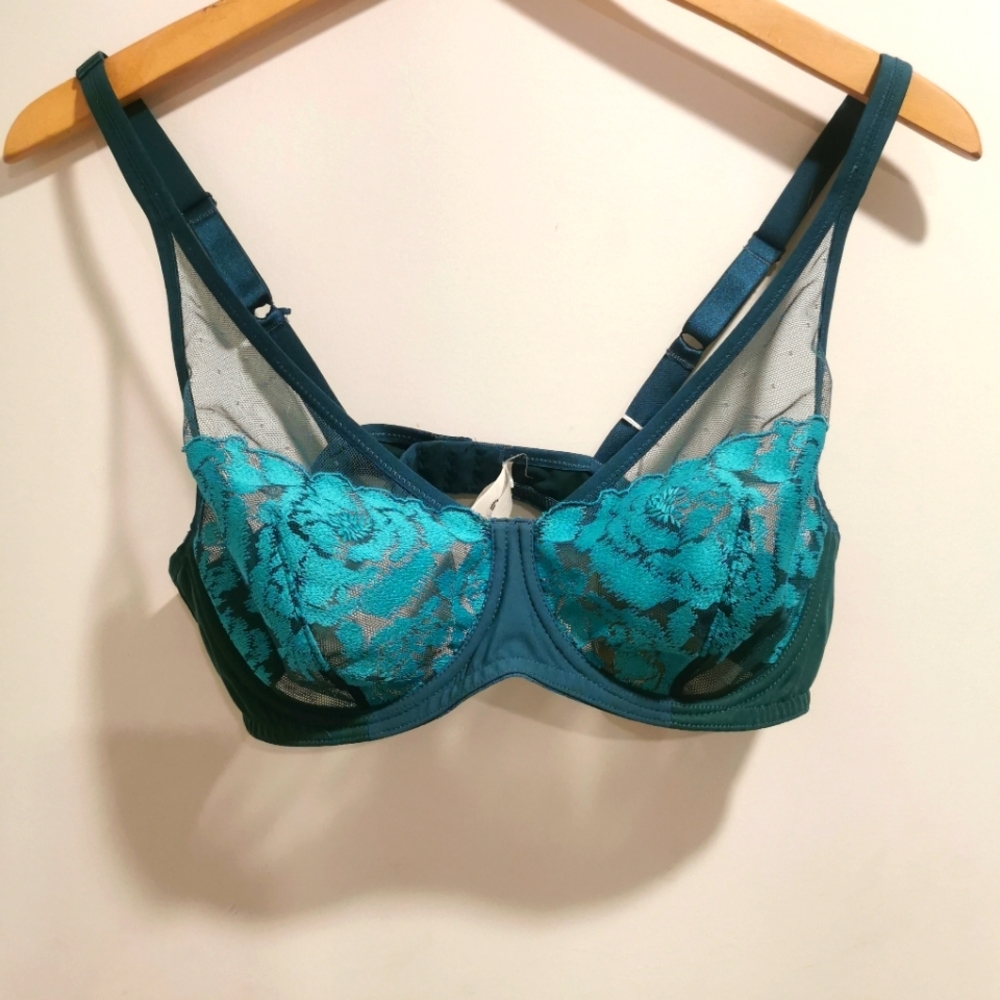 FLEUR IKAT Sea blue embroidered underwire bra NWT